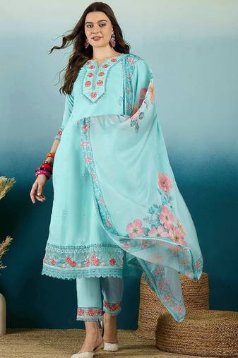 Floral printed notch neck straight kurta with trousers
