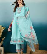 Floral printed notch neck straight kurta with trousers