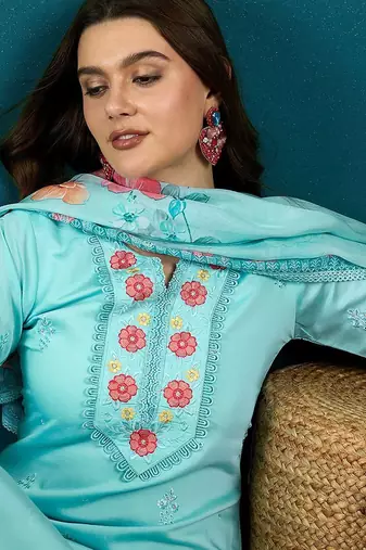 Floral printed notch neck straight kurta with trousers