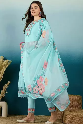 Floral printed notch neck straight kurta with trousers