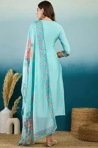 Floral printed notch neck straight kurta with trousers