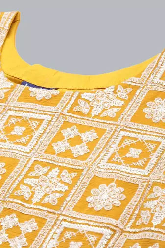 Women mustard yellow ethnic motifs embroidered kurta with trousers & with dupatta