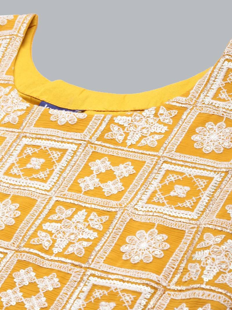 Women mustard yellow ethnic motifs embroidered kurta with trousers & with dupatta