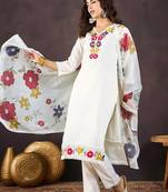 Women floral embroidered regular thread work kurta with trousers & dupatta