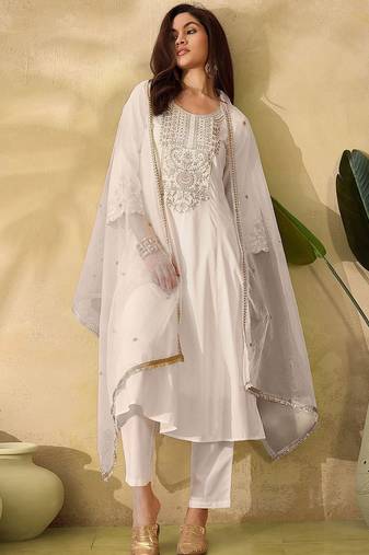 Women floral embroidered regular sequinned kurta with trousers & dupatta