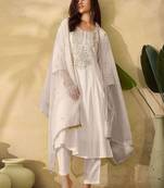 Women floral embroidered regular sequinned kurta with trousers & dupatta