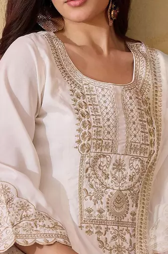 Women floral embroidered regular sequinned kurta with trousers & dupatta