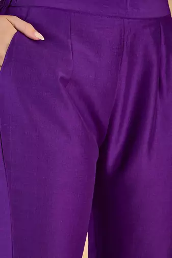 Women solid embroidered a-line kurta with trousers