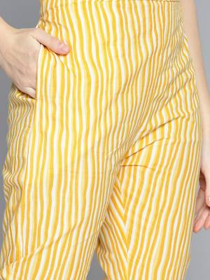 Women yellow ethnic motifs printed panelled pure cotton kurta with trousers & with dupatta 3