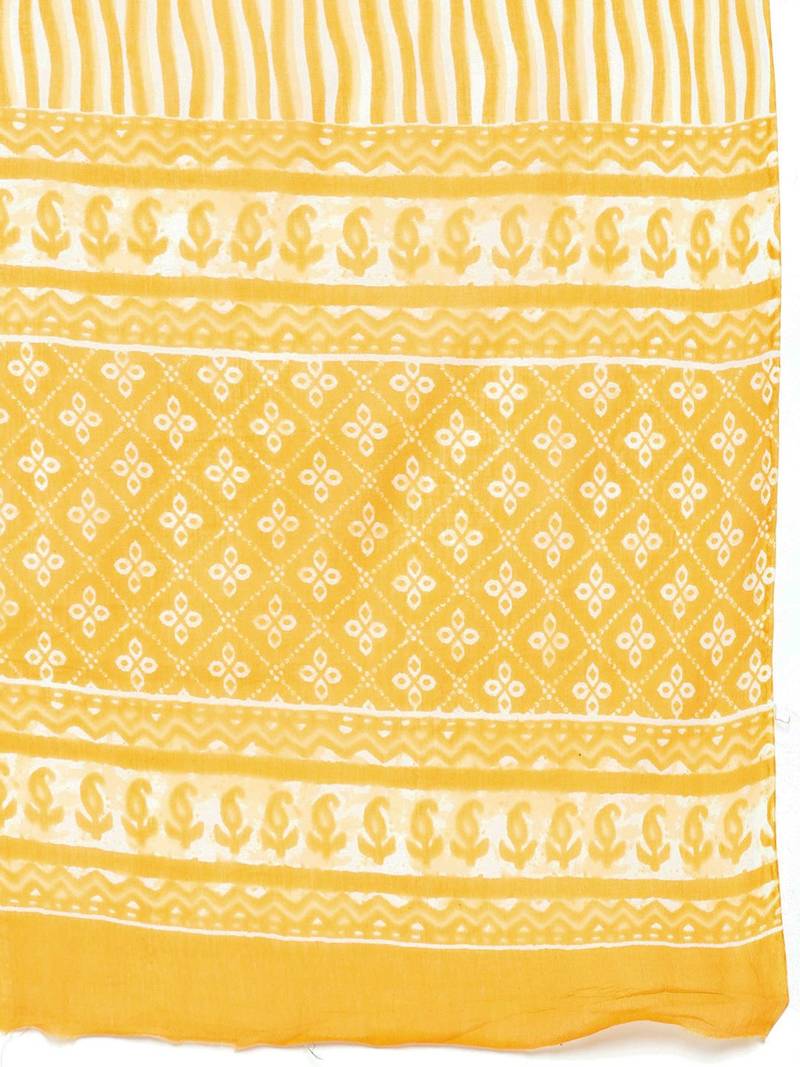 Women yellow ethnic motifs printed panelled pure cotton kurta with trousers & with dupatta