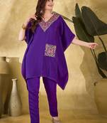 Women ethnic motifs embroidered kaftan kurta with trousers