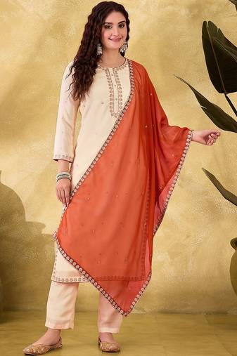 Women ethnic motifs embroidered kurta with trousers & dupatta