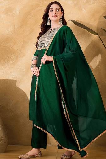 Women ethnic motifs embroidered kurta with trousers & dupatta