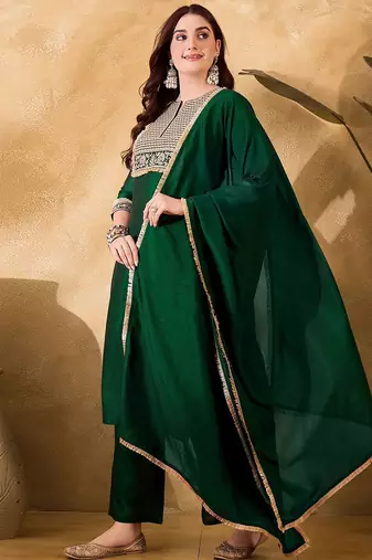 Women ethnic motifs embroidered kurta with trousers & dupatta