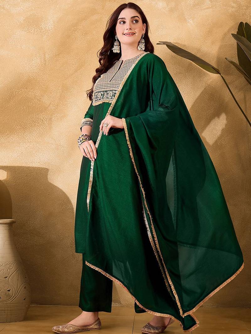 Women ethnic motifs embroidered kurta with trousers & dupatta
