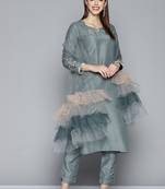 Women grey sequinned kurta with trousers & with dupatta
