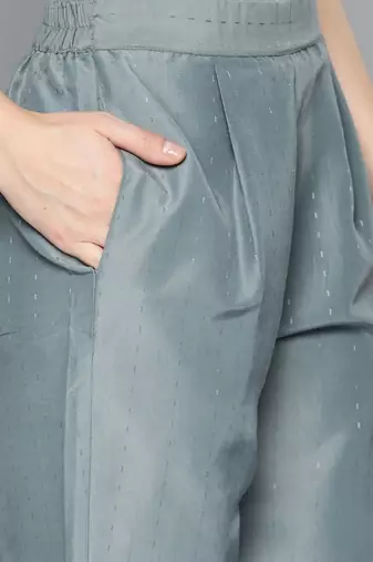 Women grey sequinned kurta with trousers & with dupatta