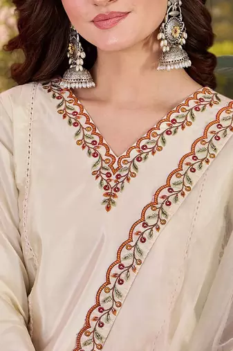 Women ethnic motifs embroidered regular thread work kurta with trousers & with dupatta