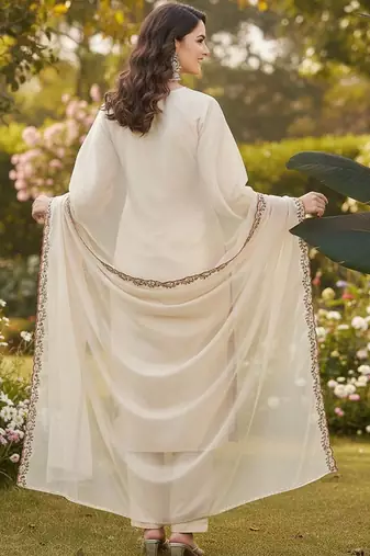 Women ethnic motifs embroidered regular thread work kurta with trousers & with dupatta