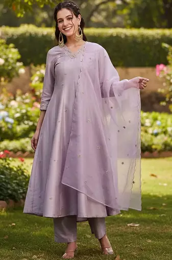 Women ethnic motifs panelled sequinned kurta with trousers & with dupatta
