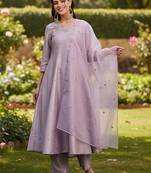 Women ethnic motifs panelled sequinned kurta with trousers & with dupatta