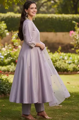 Women ethnic motifs panelled sequinned kurta with trousers & with dupatta