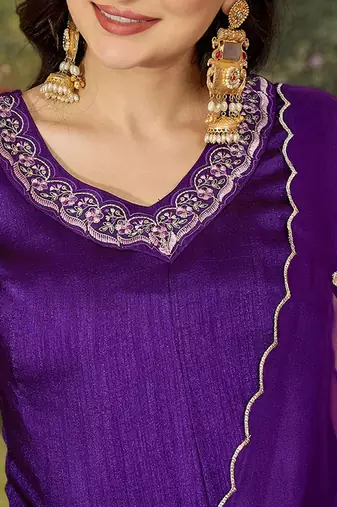 Women ethnic motifs embroidered pleated thread work kurta with trousers & with dupatta