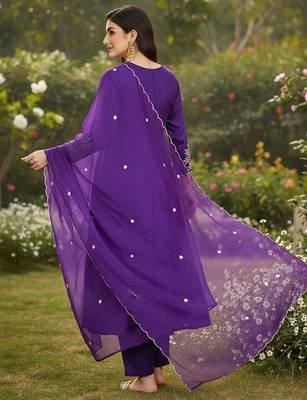 Women ethnic motifs embroidered pleated thread work kurta with trousers & with dupatta 4