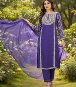 Women ethnic motifs embroidered regular thread work kurta with trousers & with dupatta