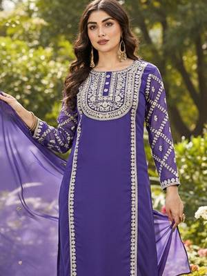 Women ethnic motifs embroidered regular thread work kurta with trousers & with dupatta 2