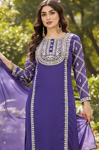 Women ethnic motifs embroidered regular thread work kurta with trousers & with dupatta