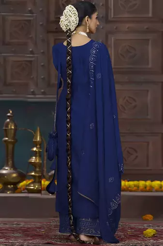 Ethnic motifs embroidered regular sequinned kurta with palazzo & dupatta