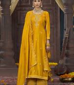 Ethnic motifs embroidered regular sequinned kurta with palazzo & dupatta