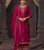 Floral embroidered sequinned  straight v-neck kurta with palazzo and dupatta