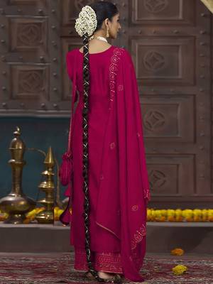 Floral embroidered sequinned  straight v-neck kurta with palazzo and dupatta 4