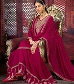Floral zari embroidered v-neck anarkali kurta with trousers and dupatta