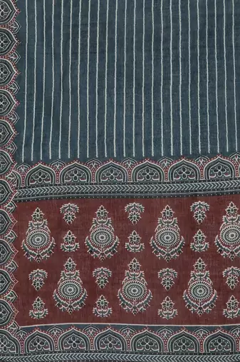 Women teal blue & maroon printed angrakha pure cotton kurti with trousers & dupatta