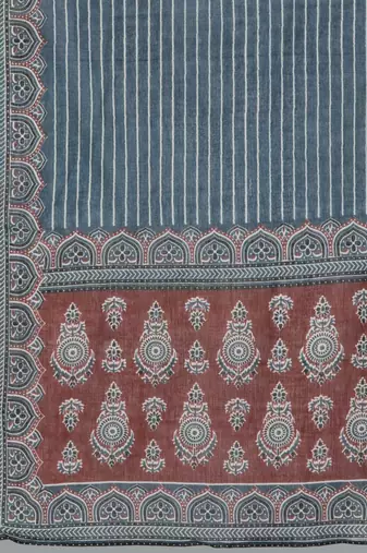 Women navy blue ethnic motifs printed thread work pure cotton top with trousers
