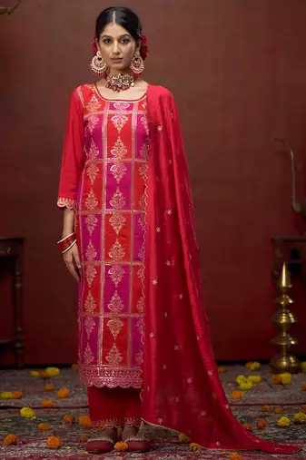 Women embroidered regular sequinned kurta with trousers &  dupatta