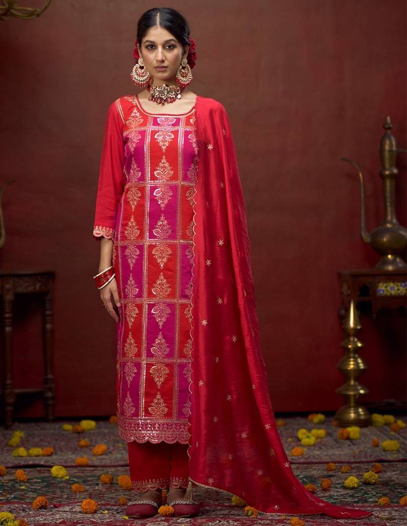 Women embroidered regular sequinned kurta with trousers &  dupatta