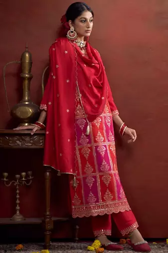 Women embroidered regular sequinned kurta with trousers &  dupatta
