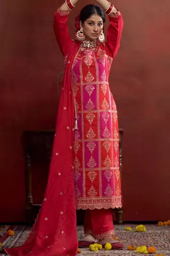 Women embroidered regular sequinned kurta with trousers &  dupatta