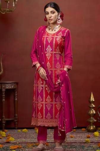 Women floral embroidered regular sequinned kurta with trousers & dupatta