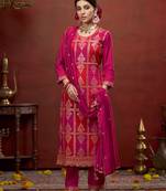 Women floral embroidered regular sequinned kurta with trousers & dupatta
