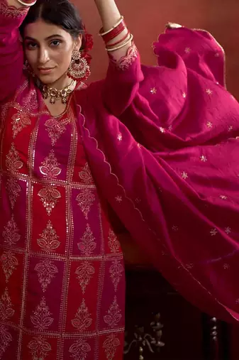 Women floral embroidered regular sequinned kurta with trousers & dupatta