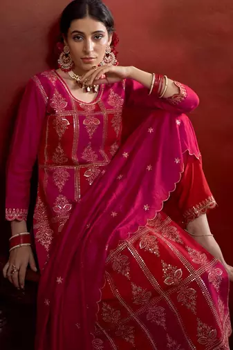 Women floral embroidered regular sequinned kurta with trousers & dupatta