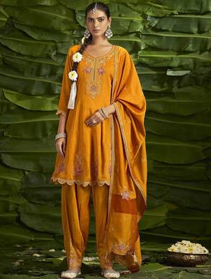 Floral embroidered sequinned anarkali kurta with salwar and dupatta 1