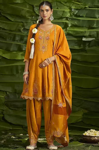 Floral embroidered sequinned anarkali kurta with salwar and dupatta