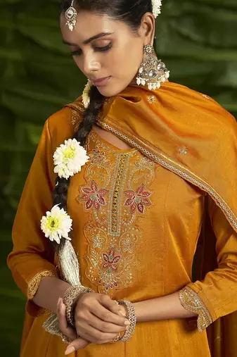 Floral embroidered sequinned anarkali kurta with salwar and dupatta