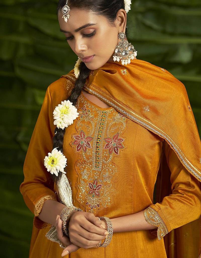 Floral embroidered sequinned anarkali kurta with salwar and dupatta